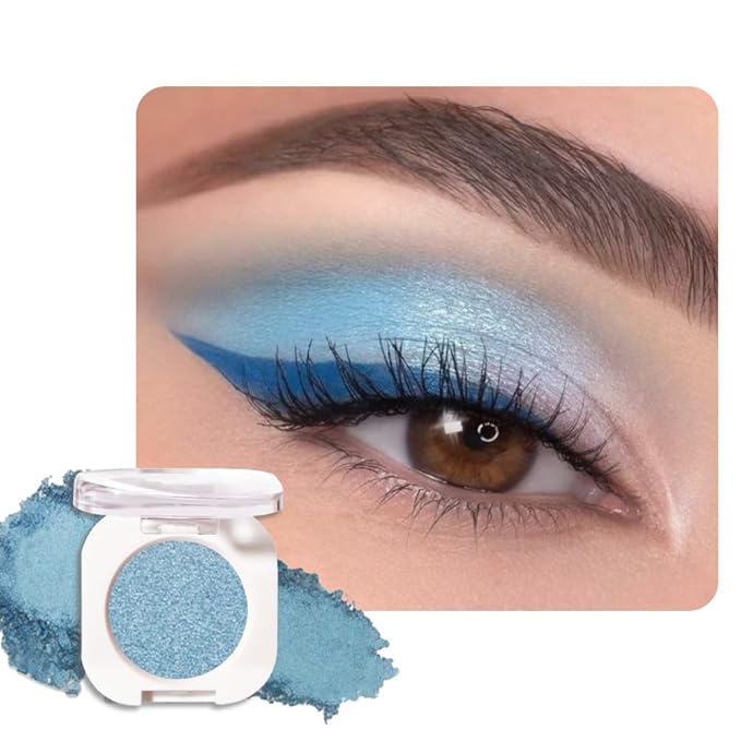 Sky Blue Metallic Single Eyeshadow, Lightweight Blendable Mini Eye Shadow for Older Women, Monochrome Eyeshadow Palette Makeup Pigmented Waterproof, Vegan & Cruelty-Free, 32