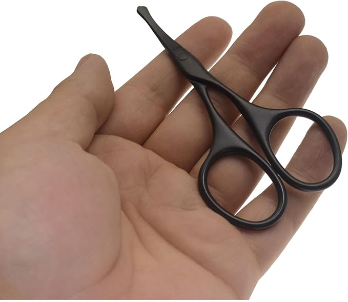 Multicolor Professional Grooming Scissors for Personal Care Facial Hair Removal and Ear Nose Eyebrow Trimming Stainless Steel Fine Straight Tip Scissors 3.9 Inch (Curved Safety Head Black)