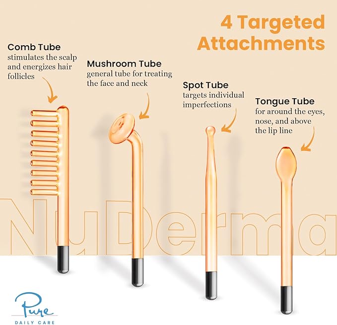 Pure Daily Care NuDerma Handheld Skin Therapy Wand Machine w/Neon – Anti-Aging - Skin Tightening - Wrinkle Reducing - Dark Circles – Clarifying - Hair & Scalp Stimulator (Pack of 2)