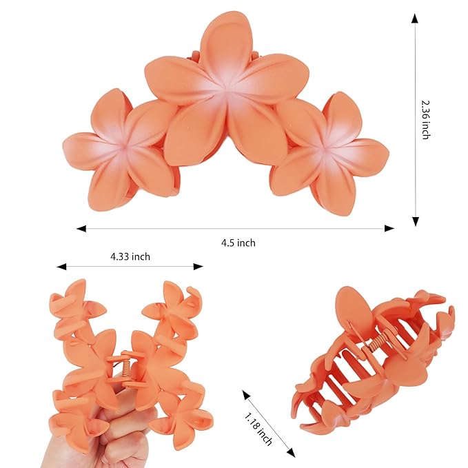 Ondder 4 Pcs Big Flower Hair Clips for Women - Large Matte Claw Clips for Thick Hair, Non-Slip Strong Hold Jaw Clips - Accessories for Women and Girls