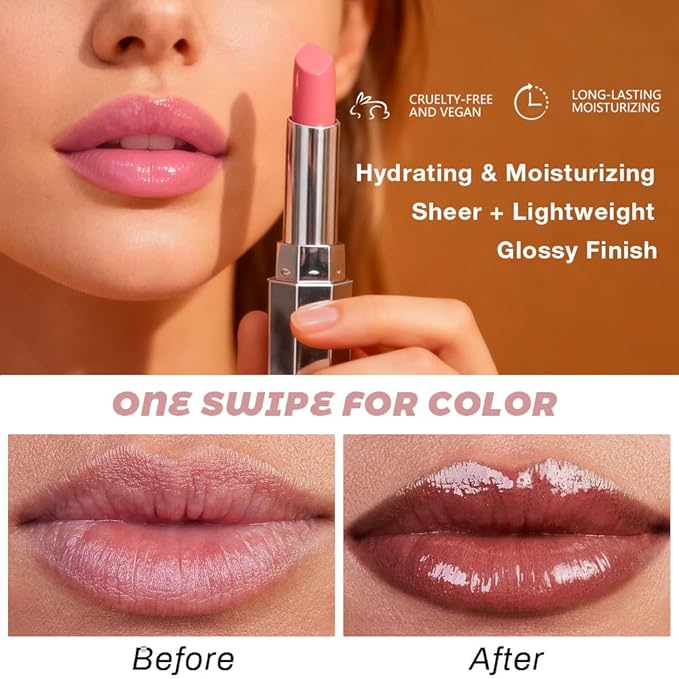 Brown Honey Lipstick Tinted Lip Balm - Shine Moisturizing Lipstick for Women, Natural Nourishing Hydrating Lip Gloss Stain for Dry Lips, Tint Sheer Lightweight Makeup, Vegan - 1Pc #00