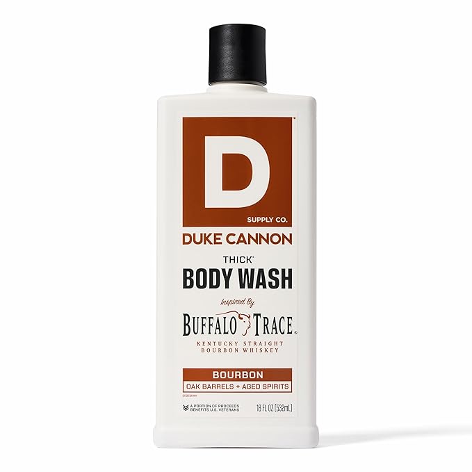 Duke Cannon Supply Co. Thick High Viscosity Body Wash - 3X Thicker, Cleansing Shower and Bath Gel, Mineral-Enriched Body Wash for Men - Big American Bourbon - Mens Body Scrub - Bourbon (18 oz)