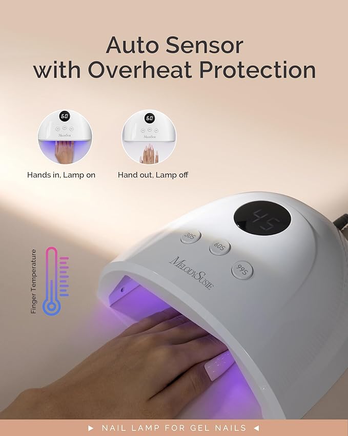 MelodySusie Compact Advanced UV LED Nail Lamp, P-Plus30F Nail Dryer with 3 Timers & Smart Sensor Cures All Gels, Especially Rhinestone Glue, Solid & Liner Gel Polishes for Advanced DIY at Home-White