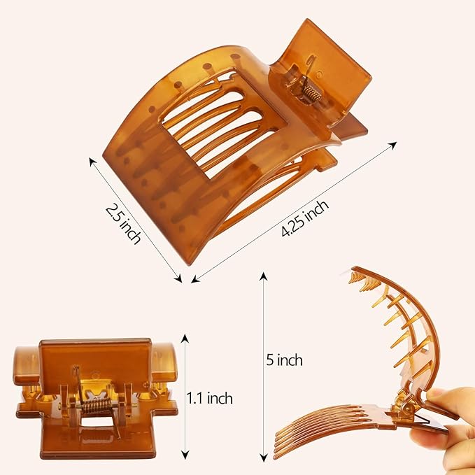 Velscrun Flat Hair Clips for Women Girls, Amber Tortoise Color Lay Flat Claw Clips, Strong Hold Large Hair Clip for Thick Hair, French Duck Billed Hair Jaw Claw Clip, Non Slip Grip for Daily Styling