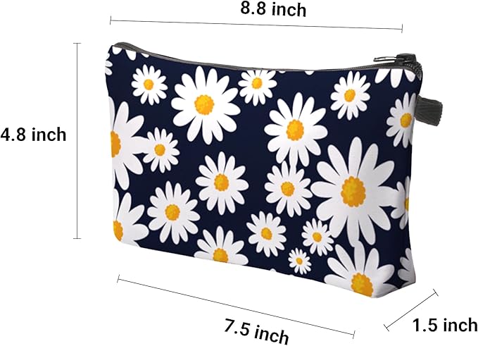 Cute Travel Makeup Bag Cosmetic Bag Small Pouch Gift for Women (Daisy Dark Blue)