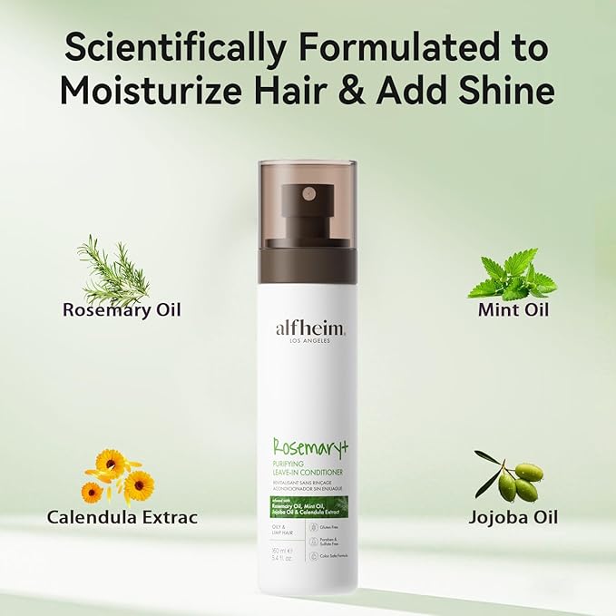 ALFHEIM Rosemary+ Purifying Leave-In Mist – Lightweight Conditioning & Refreshing Spray for Oily & Fine Hair with Rosemary, Peppermint & Jojoba Oils – Detangles, Smooths & Revives – 5.4 oz / 160 ml