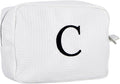Personalized White Waffle Makeup Bag,Custom Embroidered Initial Cosmetic Pouch for Women,Monogrammed Cosmetic Case,Bridesmaid Gifts (C)