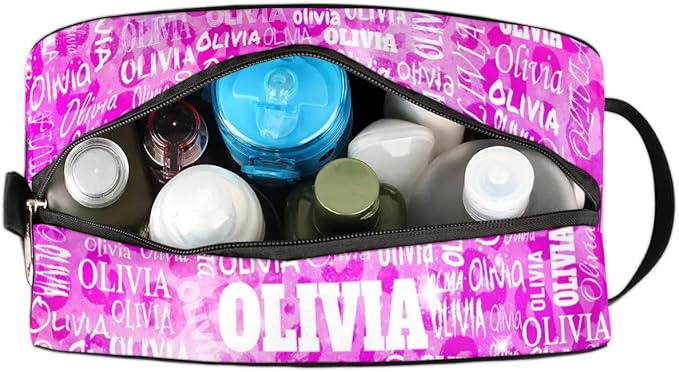 Custom Travel Toiletry Bag for Women, Large Makeup Bag, Cosmetic Bag, Comestic Essentials for Women, Watercolor Pink Leopard
