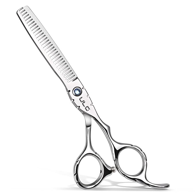 ULG Hair Thinning Scissors 6.7” Shark Series 100% Japanese Stainless Steel, Offset Handle, 30 V-Tooth Thinner 25% Hair Removal, Professional Barber Layering Shears for Salon & Home Hair Styling