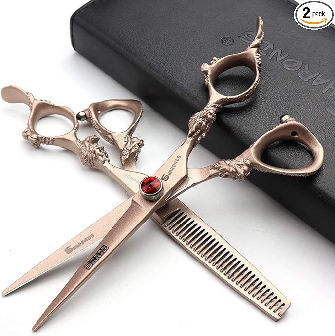 Professional Japanese Hair Scissors - 440C Stainless Steel/Rose Razor Edge (6-inch, 2pc Set) with Gift Scissors Bag