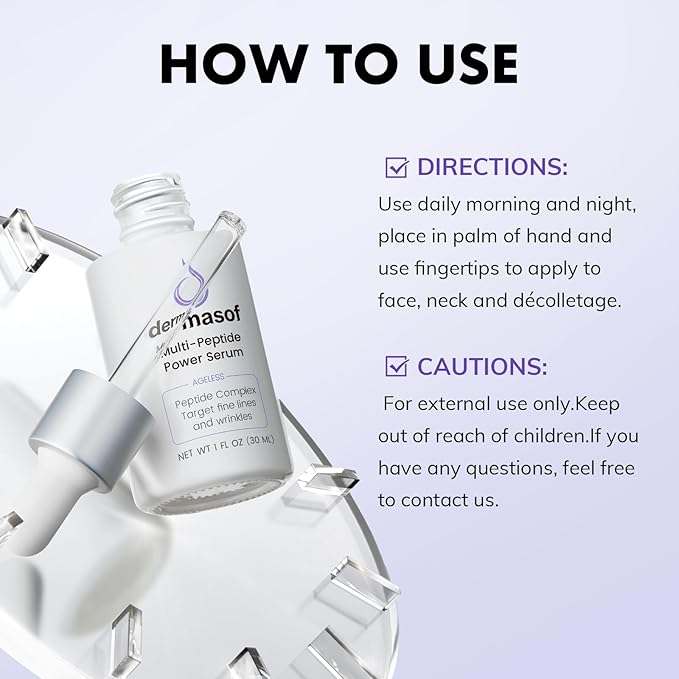 Dermasof Multi Peptide Power Serum for Face with Copper Peptides, Anti Aging, Firming and Lifting, Reduce Fine Lines and Wrinkles, Boost Collagen, Hydration, Barrier Repair, For All Skin Types 30mL