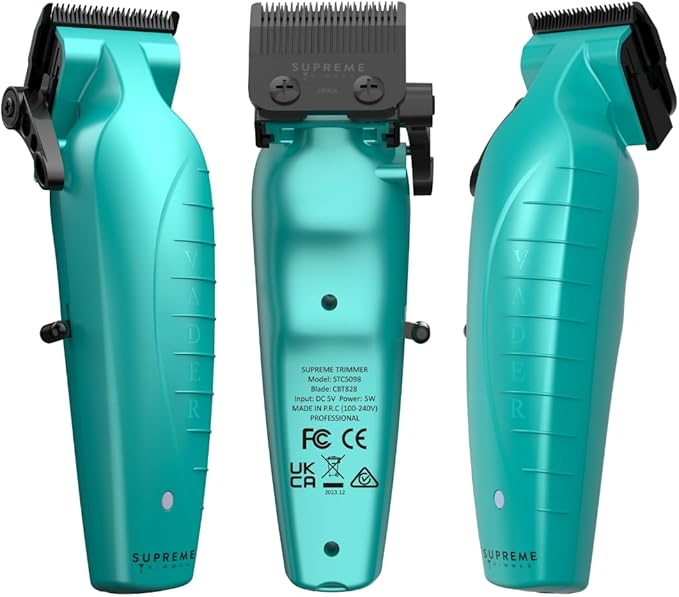 Supreme Trimmer Vader Clipper with DLC Taper Blade STC5098 | 210 Min Run Time 7500 RPM Hair Trimmer | Professional Brushless Motor Barber Clipper | Light Blue