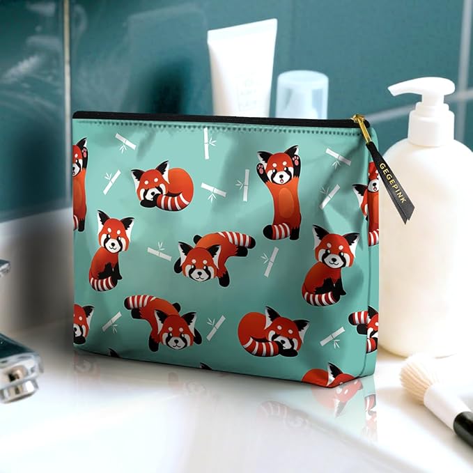 Cute Makeup Bag for Purse Waterproof Cosmetic Bags for Women Funny Smooth Zipper Travel Toiletry Pouch 10X8 Inches-Red Panda Makeup pouch