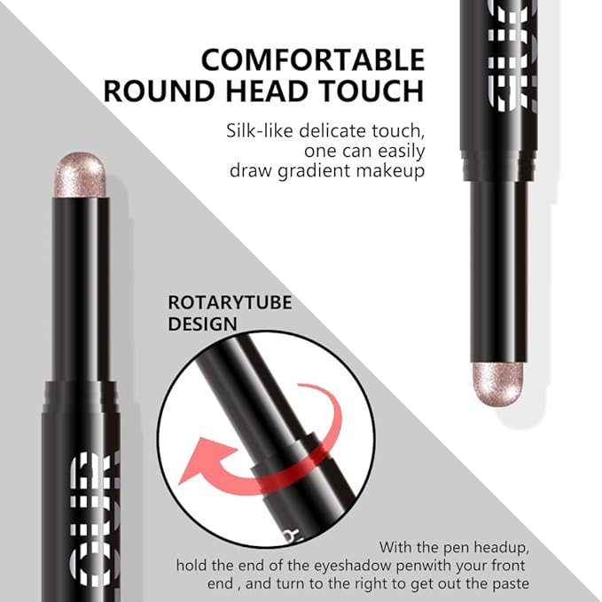 Pale Rose Gold Shimmer Cream Eye Shadow Stick Makeup for Women, Pale Rose Gold Shimmer Matte Eye Shadow Brightener Stick for Eyes Waterproof Eyeshadow Pencil Applicator Blendable for Eye Highlight 02