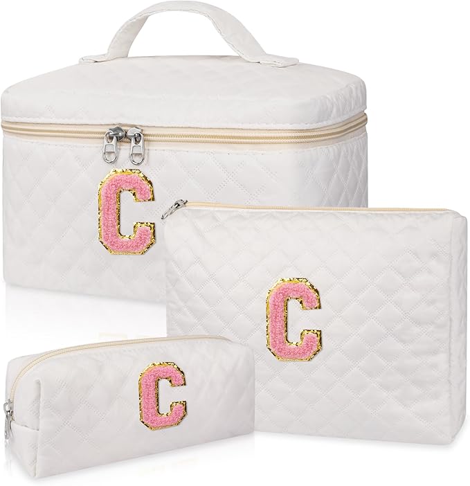 Initial Makeup Bag, Personalized Monogram Cosmetic Bag Set, Large Make up Bags | Travel Toiletry Bag | Makeup Bag for Girls Teen Girl Friend Sister Wife Girlfriend Gifts Daughter (Letter C)
