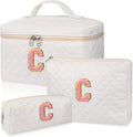 Initial Makeup Bag, Personalized Monogram Cosmetic Bag Set, Large Make up Bags | Travel Toiletry Bag | Makeup Bag for Girls Teen Girl Friend Sister Wife Girlfriend Gifts Daughter (Letter C)
