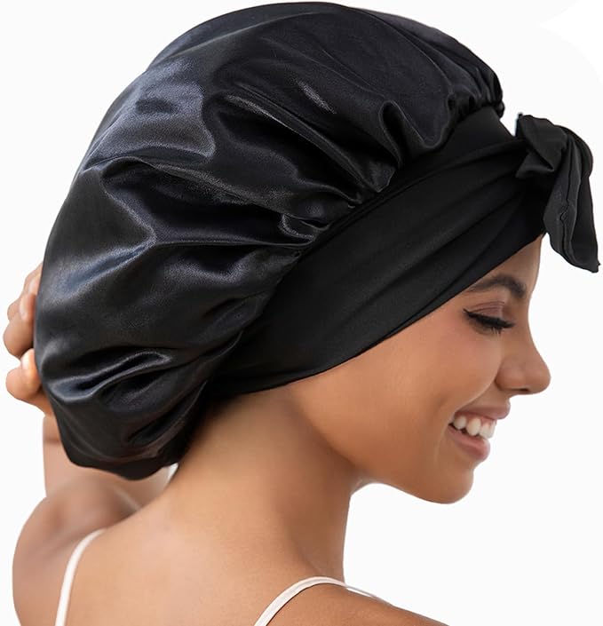 GDTOGRT Satin Silk Bonnet for Sleeping Women - Double Layer Sleep Hair Bonnets Caps for Curly Braid Hair with Tie Band