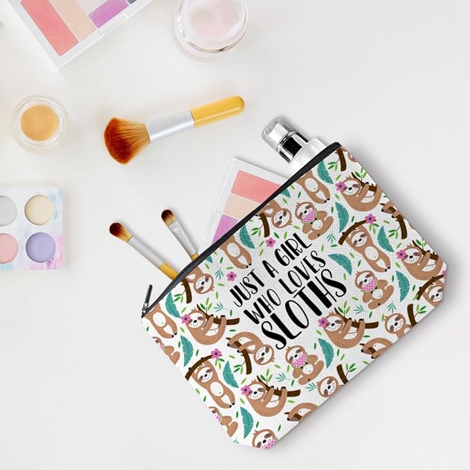 Cute Sloth Print Makeup Bag Sloth Gifts Cosmetic Bags Sloths Accessories Decor Stuff for Animal Sloths Lovers Women Girls Sister Best Friend Mom Breeder Funny Skincare Bag for Christmas Birthday