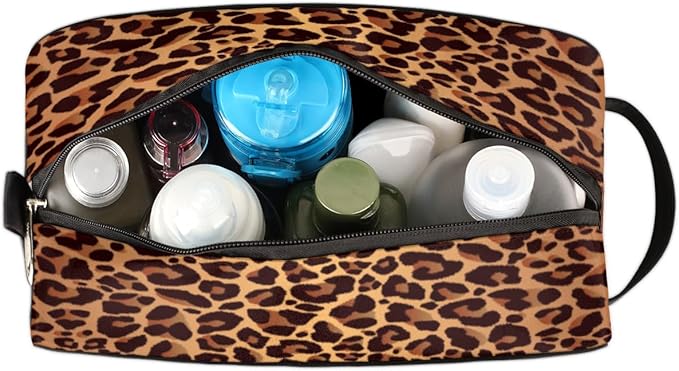 Leopard Cheetah Skin Print Travel Toiletry Bag for Women Men Lightweight Cosmetic Makeup Bag Organizer Waterproof Shaving Bag Dopp Kit with Large Capacity for Toiletries and Shaving Accessories