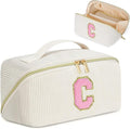 Personalized Initial Makeup Bag,Christmas Gifts for Girl,Preppy Bag Cosmetic Travel Bag Women,Travel Toiletry Organizer,Large Capacity Corduroy Stuff Bag,Cute Cosmetic Pouch Skincare Bag-C