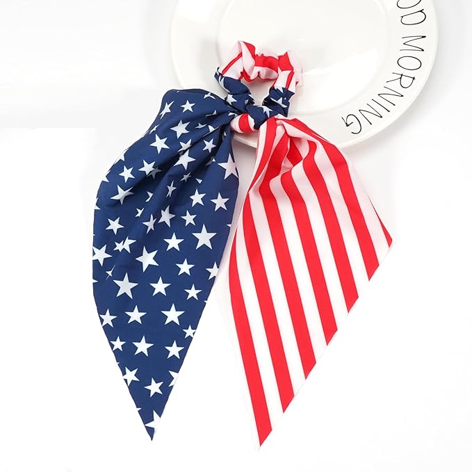 American Flag Hair Ties for Women Girls Independence Day 4th of July Hair Scrunchies Red White Blue Star Patriotic Hair Tie Memorial Day Ribbon Hair Bows