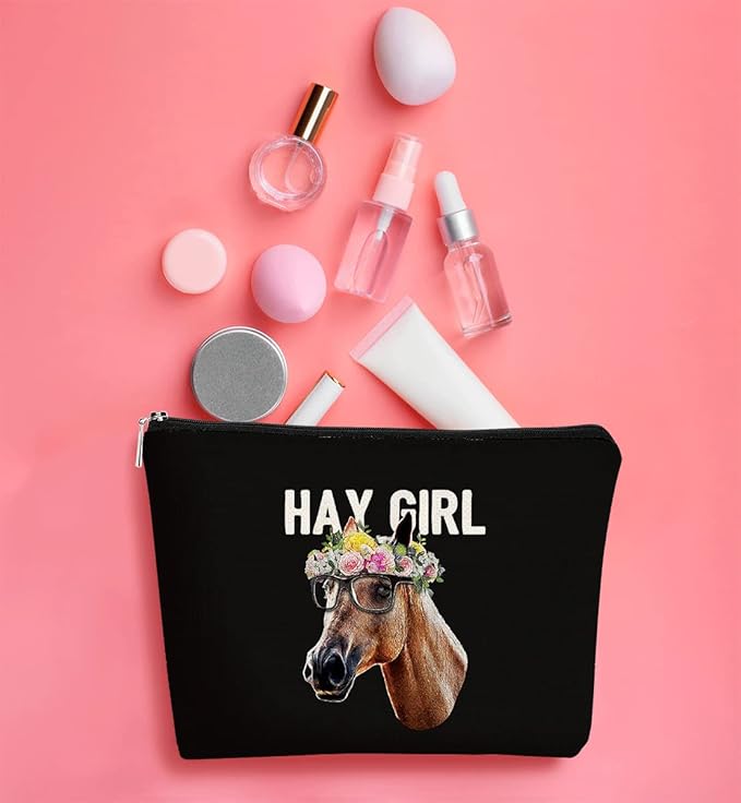 Funny Hay Girl Horse Sunglasses Hey Farm Flowers Cosmetic Bag Makeup Bag Best Gift Idea for Horse Lovers Girls Women,Horse Owners Gifts,Birthday Christmas Valentine's Day Gift