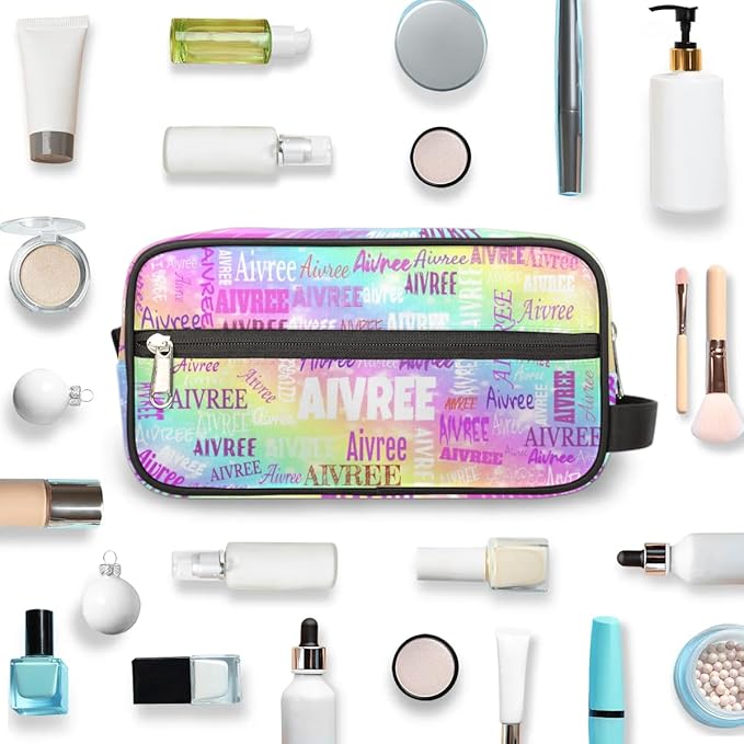 Customized Travel Makeup Toiletry Bag, Waterproof Large Cosmetic Bag Makeup Shaving Bag Organizer Case, Rainbow Colorful Shiny Stars