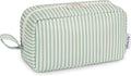 Narwey Cute Makeup Bag Small Toiletry Bag Travel Cosmetic Bag Organizer Make Up Bags with Organized Pockets for Women (Mint Green Stripe, Large)