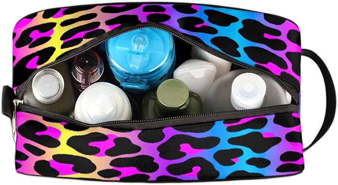 Rainbow Cheetah Leopard Print Travel Toiletry Bag for Women Men Lightweight Cosmetic Makeup Bag Organizer Waterproof Shaving Bag Dopp Kit with Large Capacity for Toiletries and Shaving Accessories