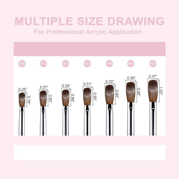Acrylic Nail Brush Size #10, 100% Pure Kolinsky Nail Art Brushes for Acrylic Application, Sturdy Starry Handle Oval Shaped Nail Design Tools for Professional Manicure DIY, Pink