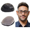 Lordhair Toupee for Men European human hair Full French Lace Hairpieces，Base Size 8x10 inch Hair Replacement System for Men Natural Hairline Human Hair Wig #1A Black