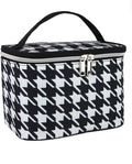 Cosmetic Bag, Travel Case, Makeup Bag, Houndstooth pattern, with Two-Way Zippers, Water Resistant, Fully Lined, 8.7 x 5.9 x 6 inches, Black and White