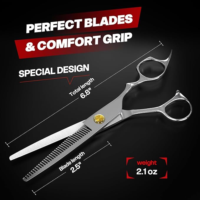 Silver Professional Hair Thinning Shears Hair Cutting Texturizing Teeth Scissors - 6.8" HIGH-END Extremely Sharp Scissors 440C Stainless Steel for Salon Home Stylists