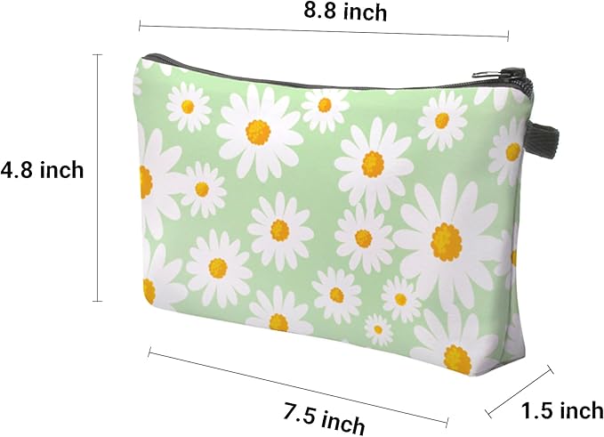 Cute Travel Makeup Bag Cosmetic Bag Small Pouch Gift for Women (Daisy Sage Green)