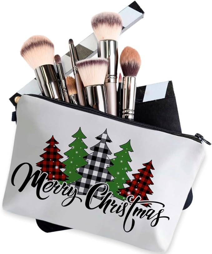 Small Makeup Bag Cosmetic Bag for Women, Pretty Design Organizer Case with Zipper Closure, Lightweight and Water-Resistant Make Up Bag - 8.65"x 5.35" x 7.08"（Merry Christmas）
