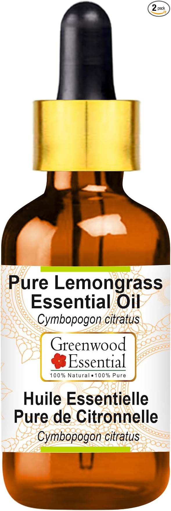 Greenwood Essential Pure Lemongrass Essential Oil (Cymbopogon citratus) with Glass Dropper Steam Distilled 100ml (3.38 oz)