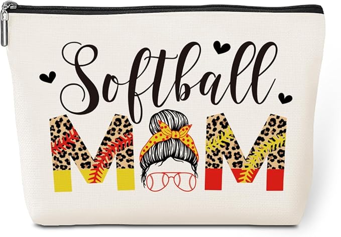 jeilink Softballs Mom Gifts Cosmetic Bag Softball Stuff Mom Gifts Softball Gifts Travel Makeup Bag for Sport Lover Mother Organizer Bag for Mum Mommy Mama Women Female Mothers Day Birthday Christmas