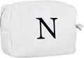 Personalized White Waffle Makeup Bag,Custom Embroidered Initial Cosmetic Pouch for Women,Monogrammed Cosmetic Case,Bridesmaid Gifts (N)