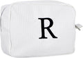 Personalized White Waffle Makeup Bag,Custom Embroidered Initial Cosmetic Pouch for Women,Monogrammed Cosmetic Case,Bridesmaid Gifts (R)