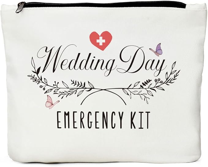 JIUWEIHU Bridal Emergency Kit, Wedding Case for Storage, Canvas Makeup Bag with Zipper, Unisex-Adult Gift for Various Occasions