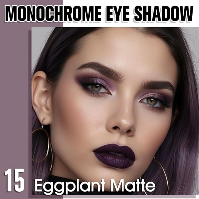 Eggplant Matte Single Eyeshadow, Lightweight Blendable Mini Eye Shadow for Older Women, Monochrome Eyeshadow Palette Makeup Pigmented Waterproof, Vegan & Cruelty-Free, 15