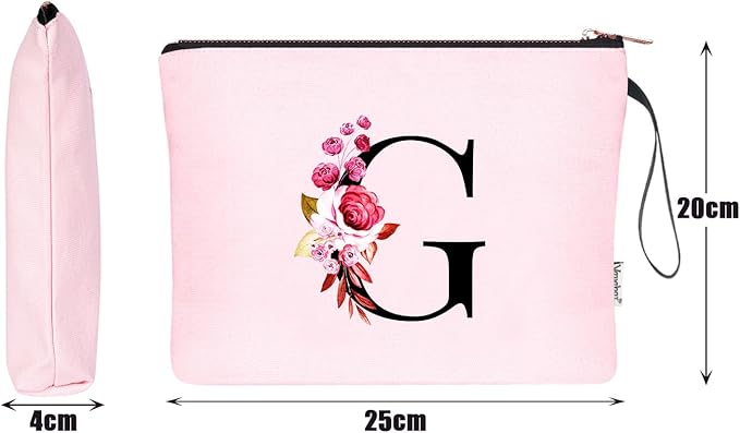Vavabox A-Z Personalized Makeup Bag, Birthday Gifts for Women Mom, Gifts for Best Friend, Bride Bridesmaid Cosmetic bag (G, Pink)