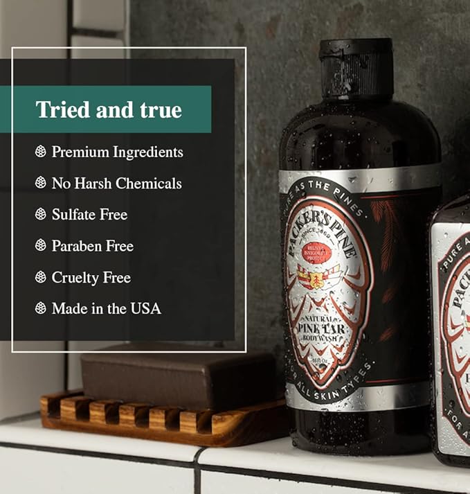 Packer's Pine Tar Body Wash | Soothing Mens Shower Gel For Psoriasis Relief | Made With Natural Pine Tar and Pine Oils | Paraben & Sulfate-Free, 16 fl oz, 2 Pack