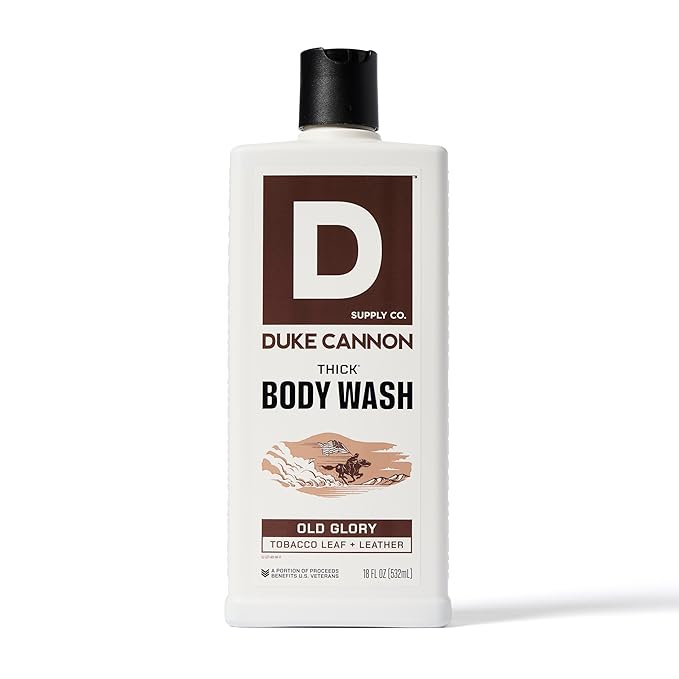 Duke Cannon Supply Co. Thick High Viscosity Body Wash – 3X Thicker, Plant-Based, Mineral-Enriched for Men – Men’s Body Scrub – Old Glory Scent