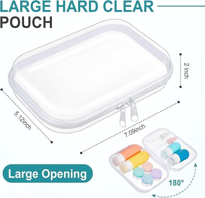 Sanwuta 6 Pcs Clear Hard Zipper Case Hard Plastic Zipper Pouches Makeup Bag Pencil Pouches Transparent Cases for Snacks Plastic Storage Organizer Box for Travel(White,7.09 x 5.12 x 2 Inch)