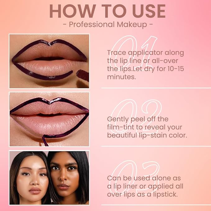 Dark Brown Liquid Matte Lip Liner Stain Peel Off with Tweezer, Long Lasting, Waterproof Matte Lipstick Lip Gloss Tattoo for Women, Transfer-prof Lip Tint Makeup for All Skin Types 05#