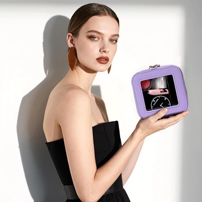 Small Clear Makeup Bag Travel Cosmetic Case, Portable Make Up Organizer Traveling Compact Car Bag for Essentials Transparent Toiletry Bag with Zipper
