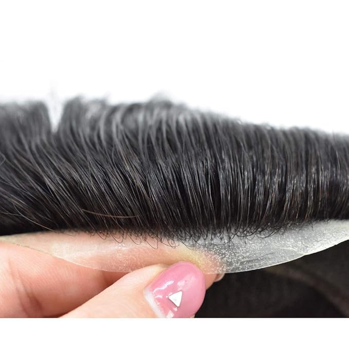 FACE MIRACLE Toupee for Men French Lace Hairpiece Human Hair Replacement System Skin PU Mens Toupee V-Looped Front Hair System 8"X10" #230 2# DARKEST BROWN WITH 30% SYNTHETIC GREY