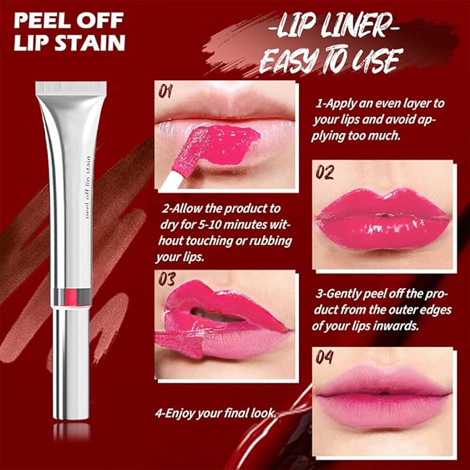 evpct Lip Tains Peel off, Peel off Lip Liner Tattoo Lip Stain Tint Gloss Marker Makeup, Long Lasting Waterproof 24 Hours Matte Finish Transfer-proof Pigmented Color Stay Lipsticks, 105 Light Pink
