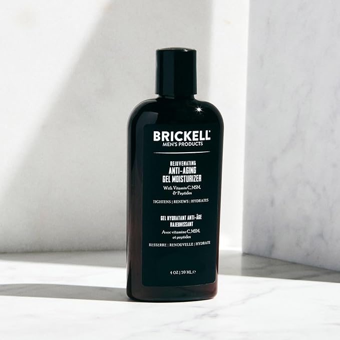 Brickell Men's Rejuvenating Anti-Aging Gel Moisturizer For Men, Natural and Organic, Fast Absorbing Moisturizer Reduces Fine Lines and Wrinkles (Scented, 4 oz)